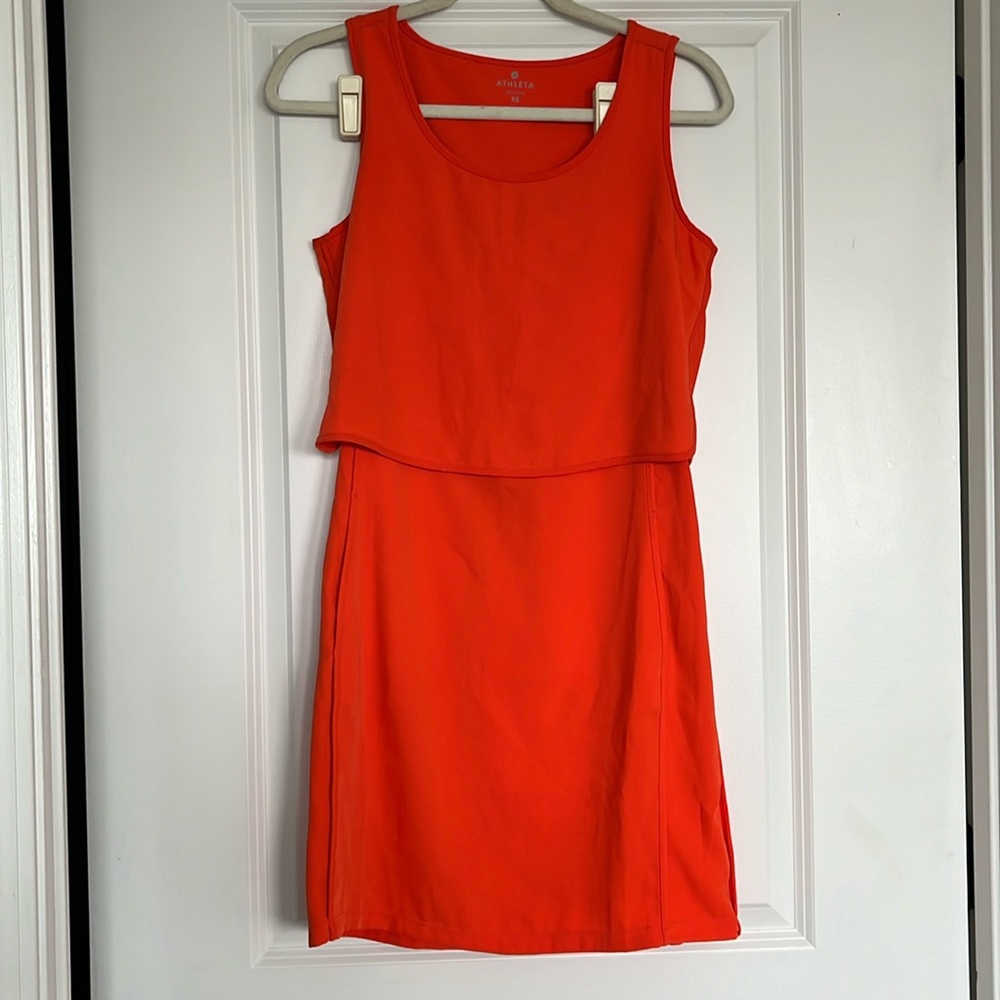 Athleta Women's The Getaway Bright Orange Layered Blouson Dress